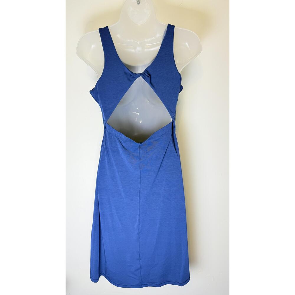 Prana Womens Royal Blue Ruched Racerback Open Back Sleeveless Dress Medium Flaws - Picture 4 of 8